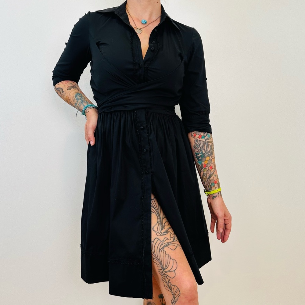 Robert Rodriguez Midi Shirtdress Front Tie Dress 3/4 Sleeves boho